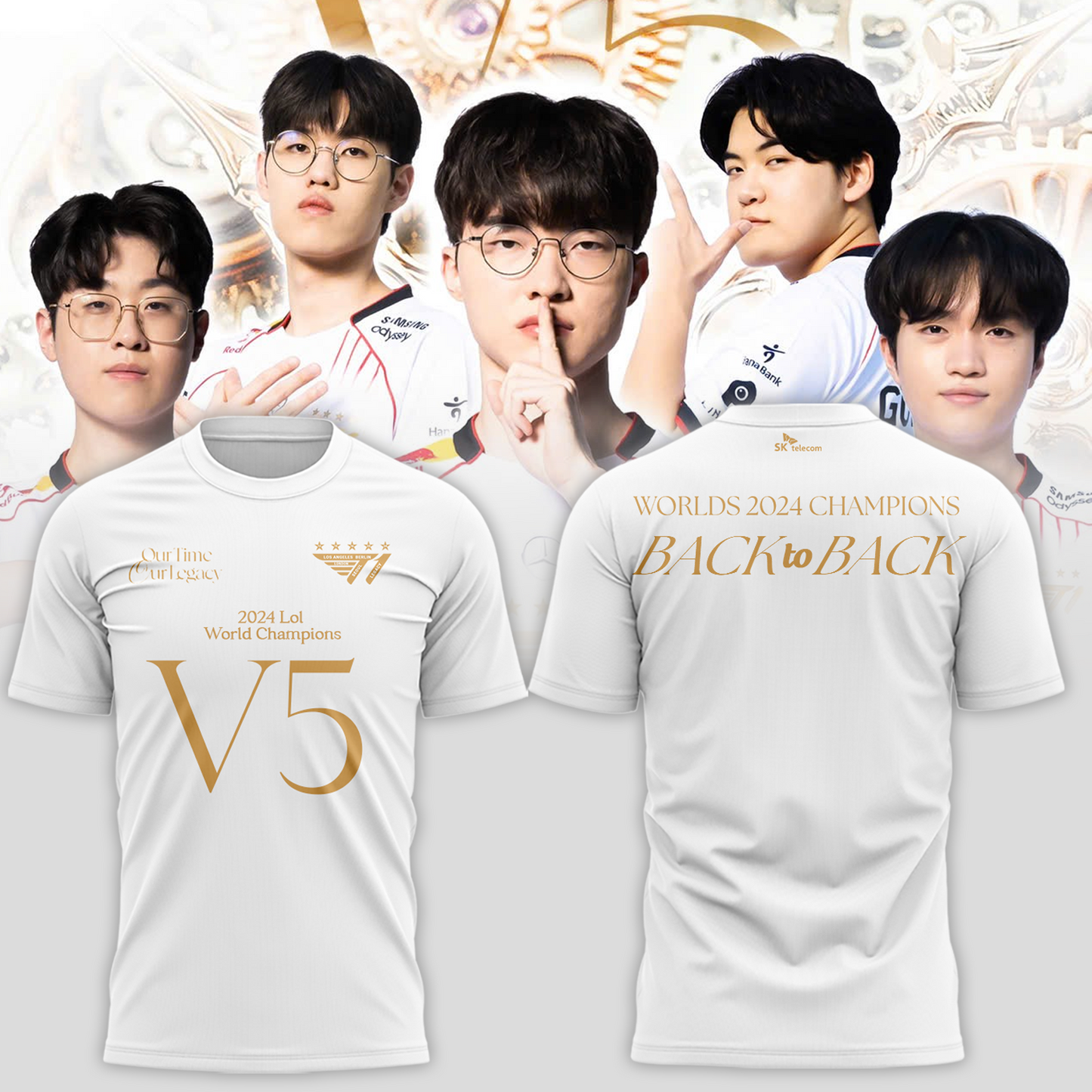 T1 Limited Edition V5 World Champions Worlds Tee, SKT T1 Tee Worlds championshis
