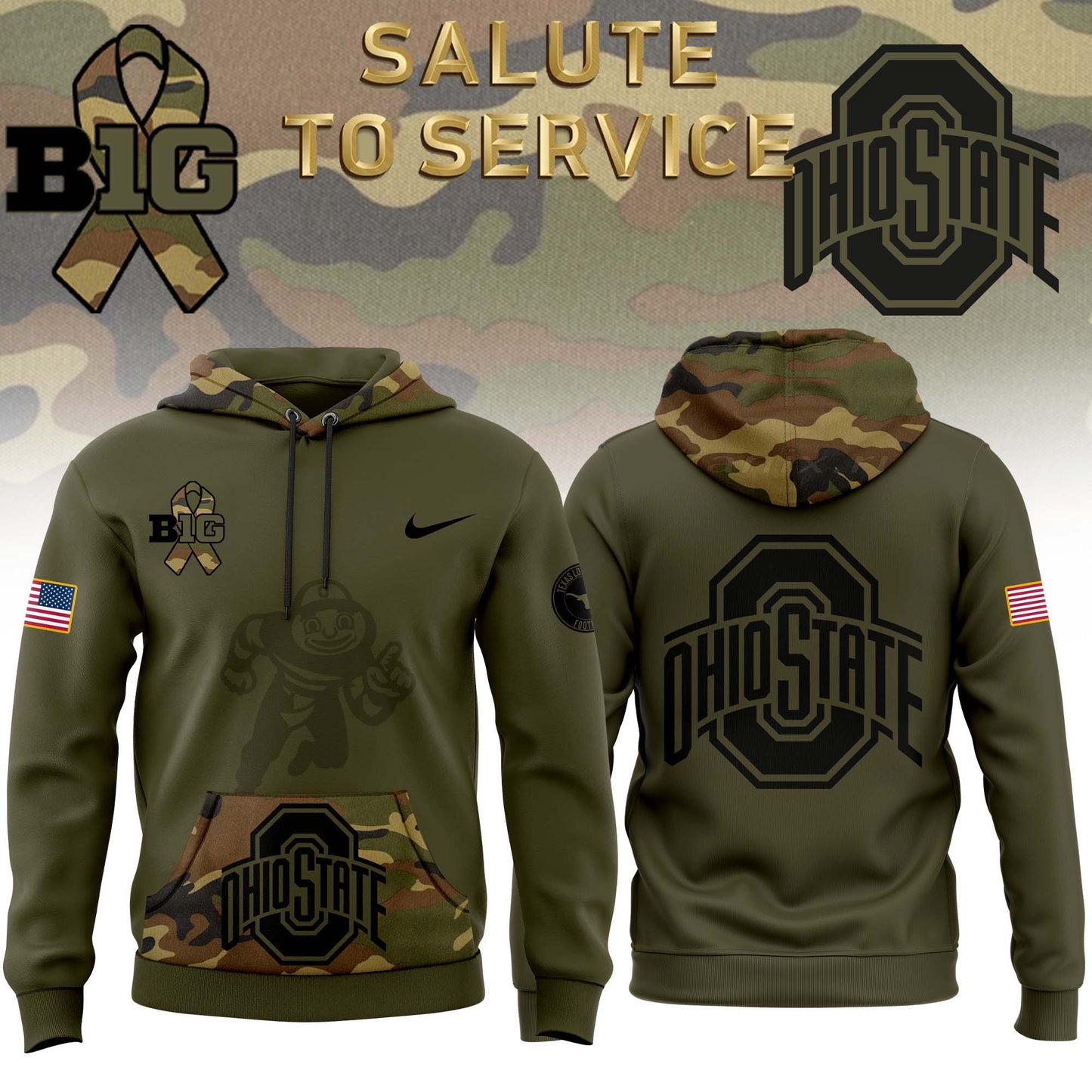 Ohio State Buckeyes Camo 2024 Salute to Service Club Fleece Pullover Hoodie