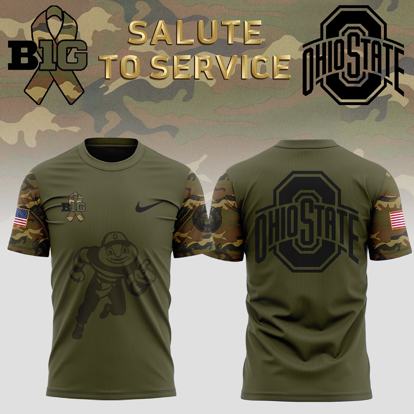 Ohio State Buckeyes Camo 2024 Salute to Service Club Fleece Pullove TShirt