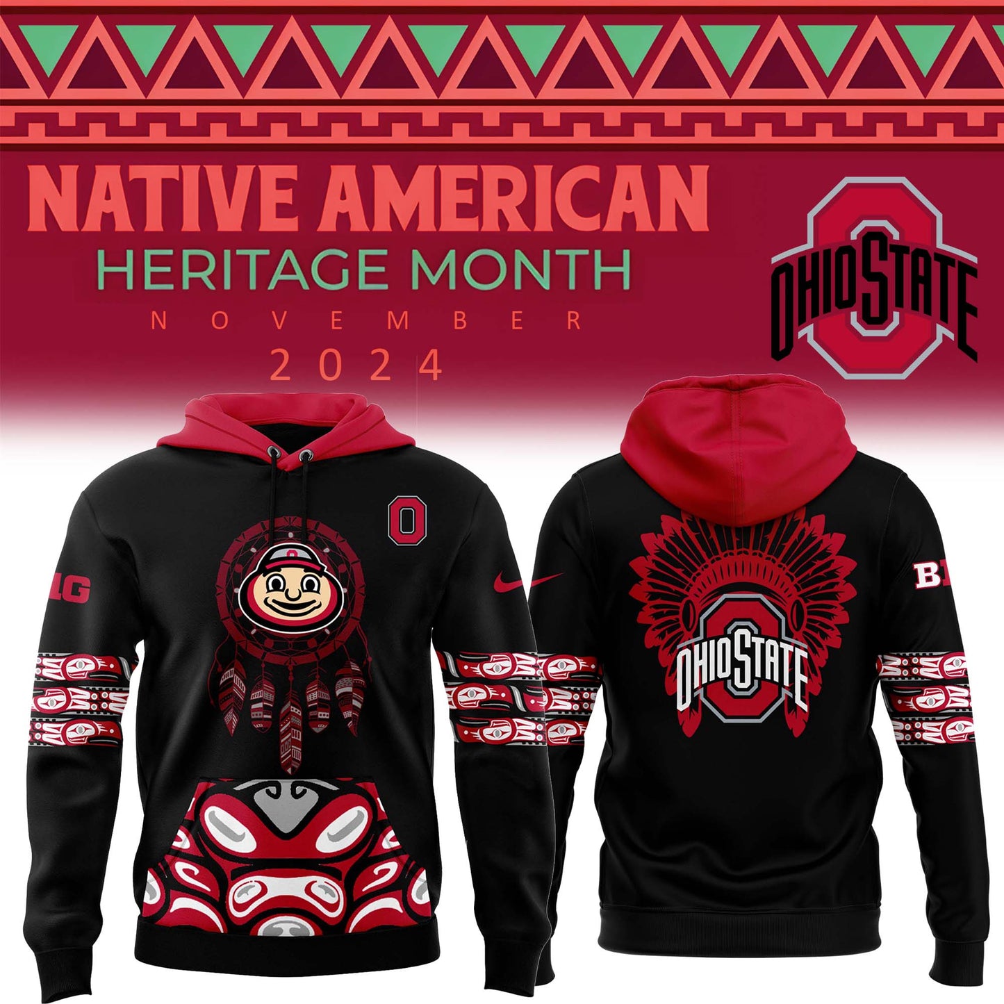 Ohio State Football 2024 Native American Heritage Month Premium Limited Pullover Hoodie