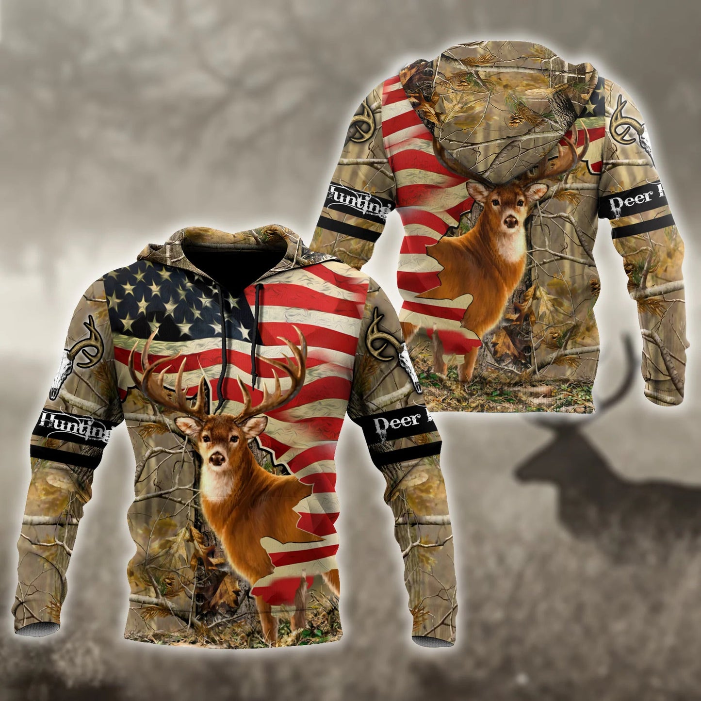 Deer Hunting America Flag 3D All Over Printed Shirts