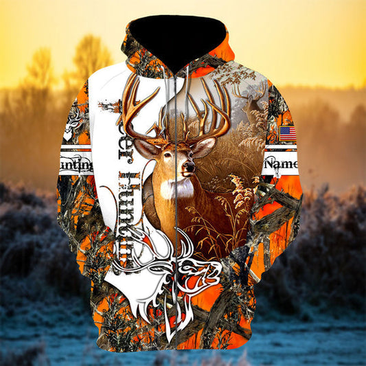 Personalized Hot Unique Deer Hunting 3D Zipper Hoodie