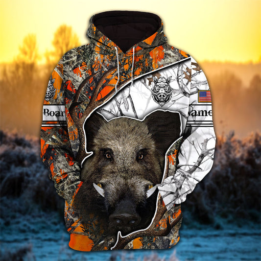 Max Corner Cracked Pattern Boar Hunting Personalized 3D Hoodie For Hunting Lover