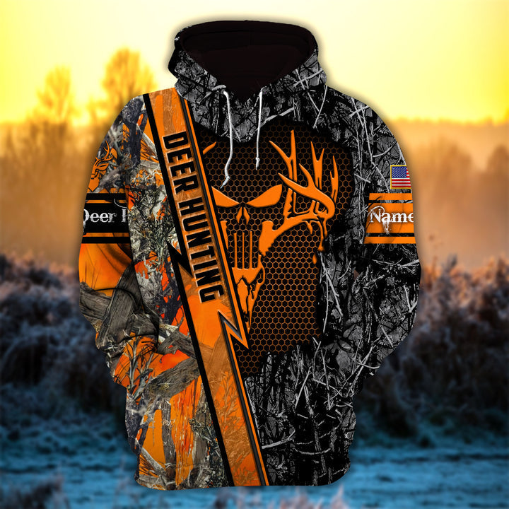 Max Corner Skull Line Deer hunting Personalized 3D Hoodie For Hunting Lover