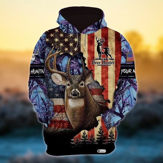 Personalized  American Flag Deer Hunting Hoodies 3D