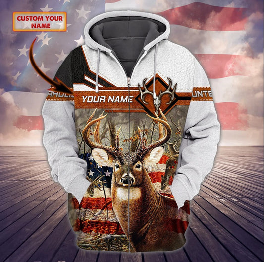 Custom Name Hunting Deer Art America 3D All Over Printed Clothes