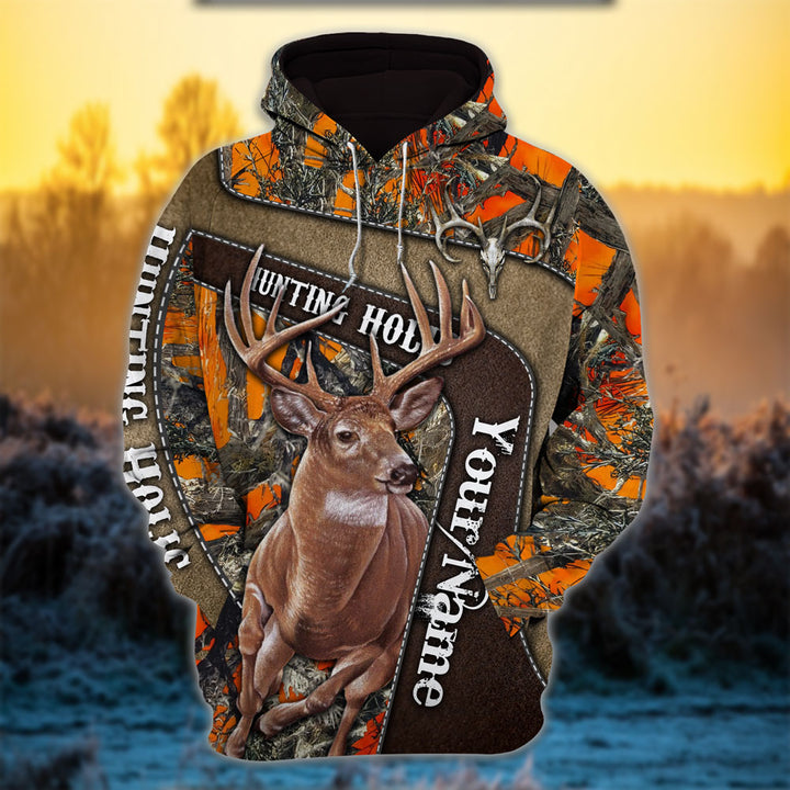 Max Corner Hunting Holic Deer Hunting Leather Pattern Personalized 3D Hoodie For Hunting Lover