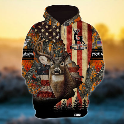 Personalized  American Flag Deer Hunting Hoodies 3D