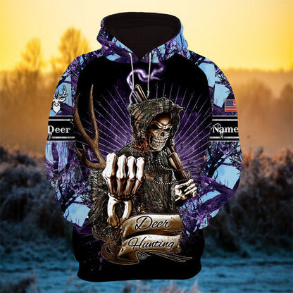 Personalized Cool Deer Hunter Skull Deer Hunting Hoodies 3D