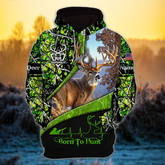 Personalized Born To Hunt Premium Deer Hunting Hoodies 3D Fabled Stitches