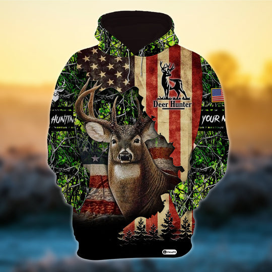 Personalized  American Flag Deer Hunting Hoodies 3D