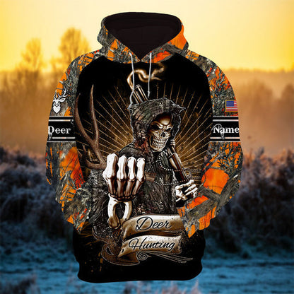 Personalized Cool Deer Hunter Skull Deer Hunting Hoodies 3D