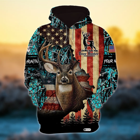 Personalized  American Flag Deer Hunting Hoodies 3D