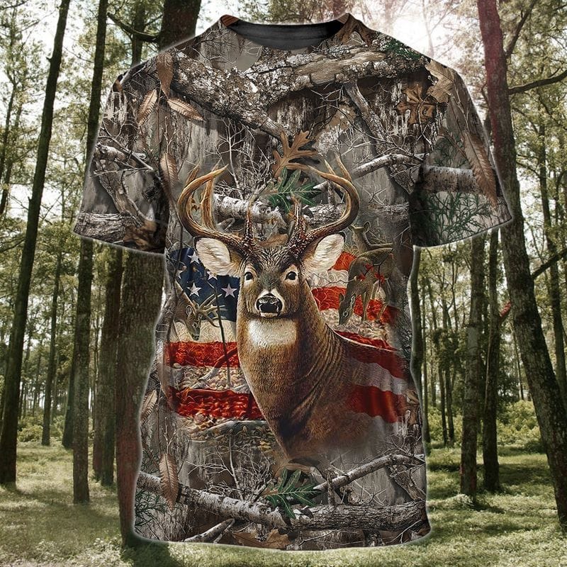 USA Flag Deer Hunting All Over Printed 3D Shirts