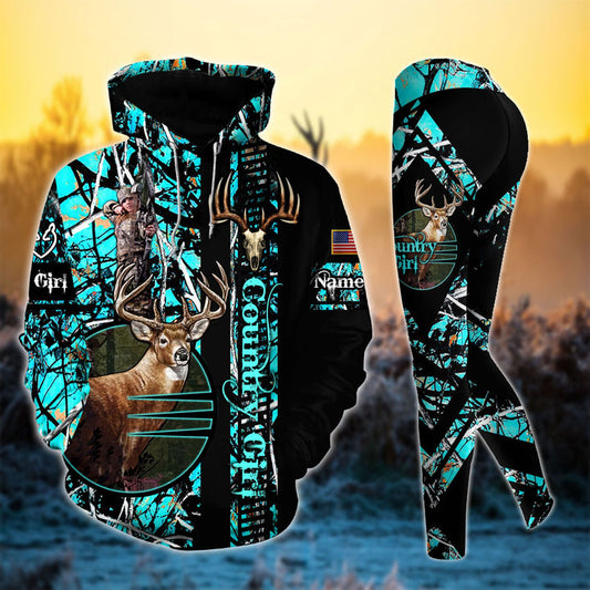 Max Corner Premium Deer Hunting Skull Pattern Country Girl Personalized 3D Style 8 Combo Hoodie & Legging Set