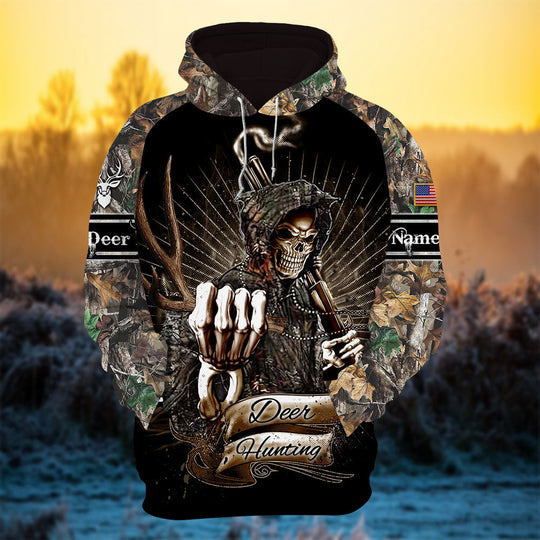 Personalized Cool Deer Hunter Skull Deer Hunting Hoodies 3D