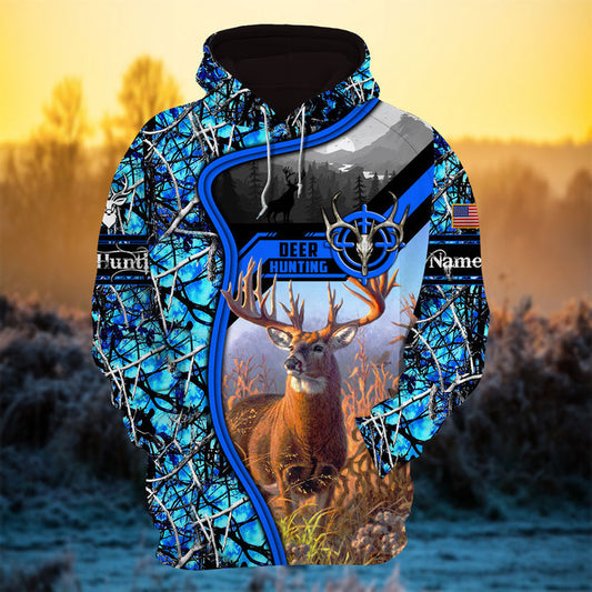 Max Corner Camouflage Target Deer Hunting Blue Personalized 3D Hoodie For Hunting Lover