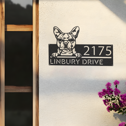 Personalized Boston terrier dog, cute puppy Metal Address Sign House number Hanging Address Plaque Yard Sign Outdoor decor Garden Stake