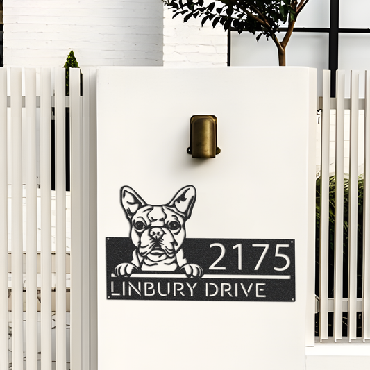 Personalized Boston terrier dog, cute puppy Metal Address Sign House number Hanging Address Plaque Yard Sign Outdoor decor Garden Stake