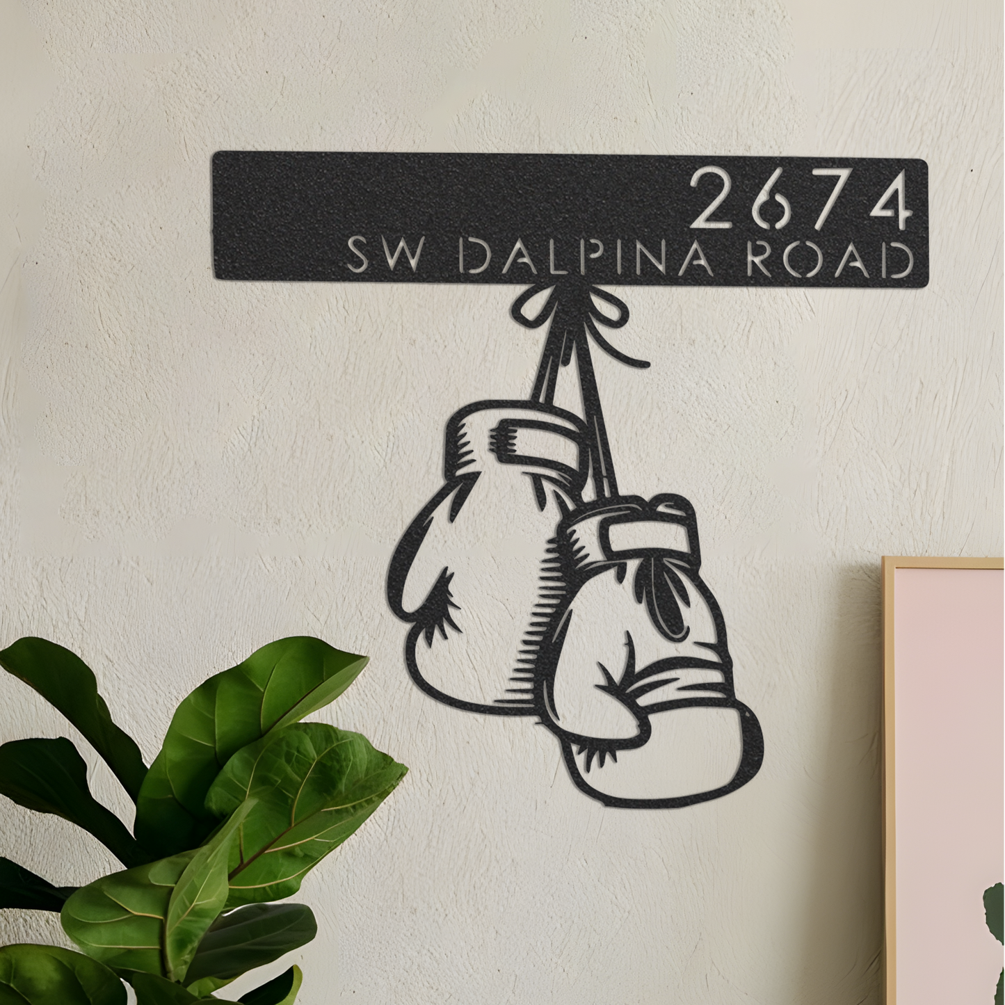 Personalized Boxing gloves, Boxer Metal Address Sign | Hanging Address Plaque | Yard Sign, Outdoor Sign | Garden Stake