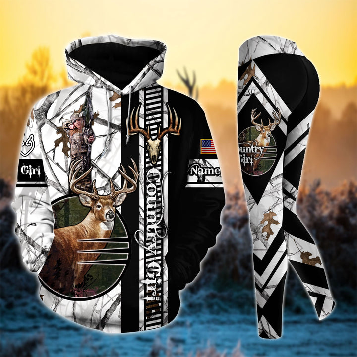 Max Corner Premium Deer Hunting Skull Pattern Country Girl Personalized 3D Style 5 Combo Hoodie & Legging Set