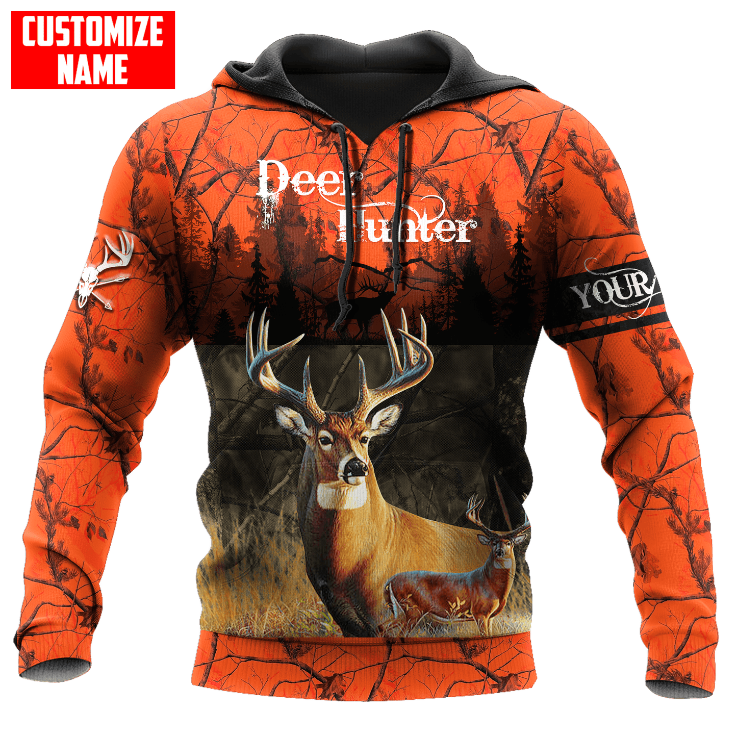 Personalized Name Deer Hunting Orange Green Camo 3D Design All Over Printed