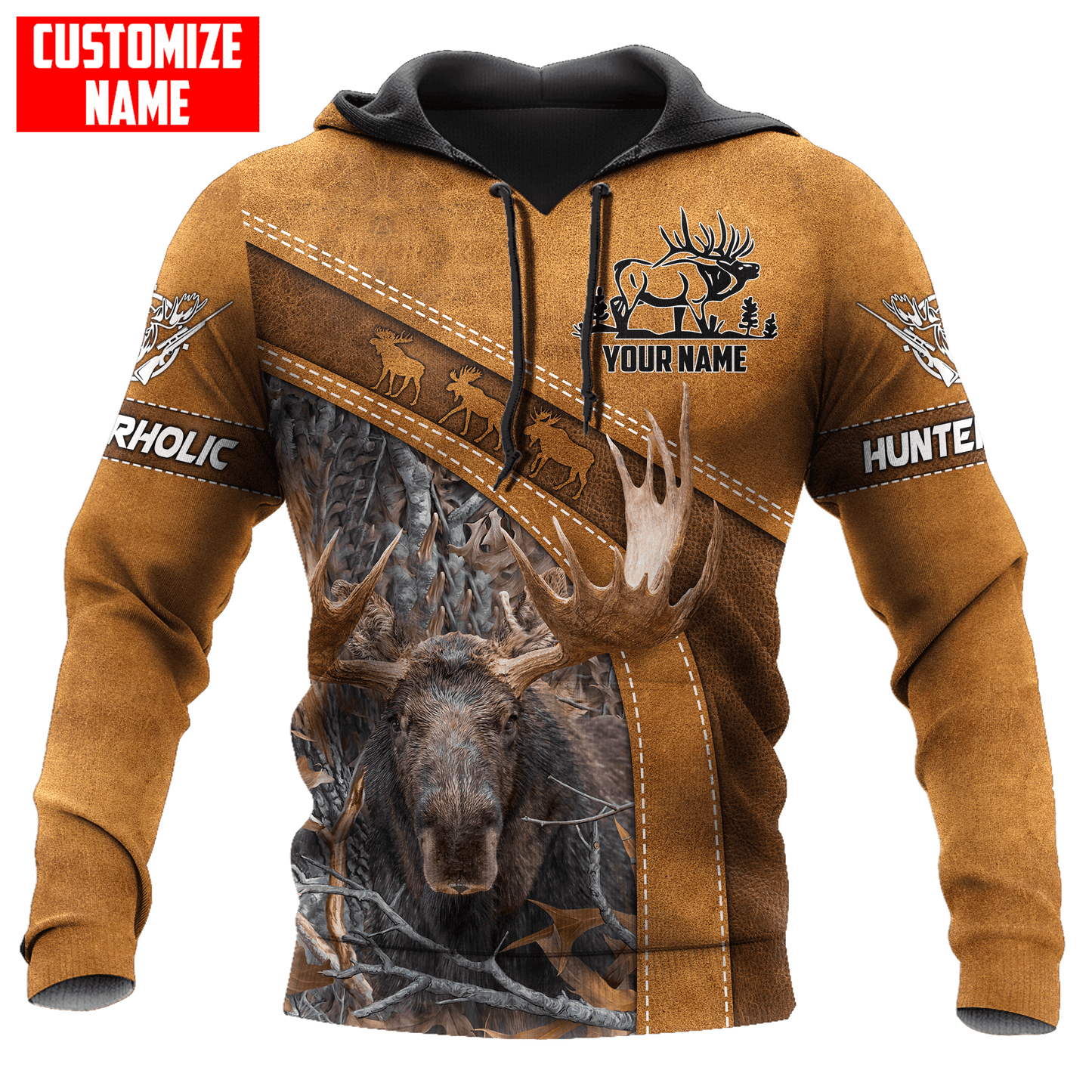 Moose Hunting Personalized Name 3D Over Printed Hoodie