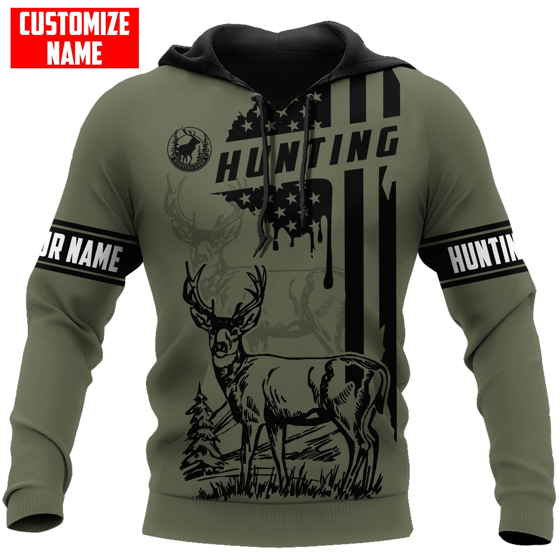 Deer Hunting Personalized Name 3D Over Printed Hoodie