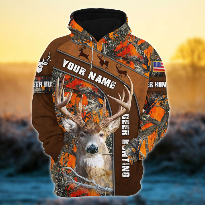 Max Corner Deer Hunting Leather Pattern Personalized 3D Hoodie For Hunting Lover