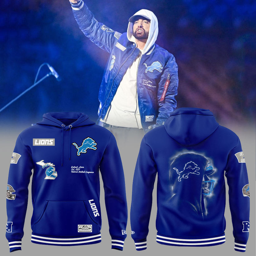 Alpha Industries Blue Detroit Lions x Eminem Combo Hoodie | HQ34
