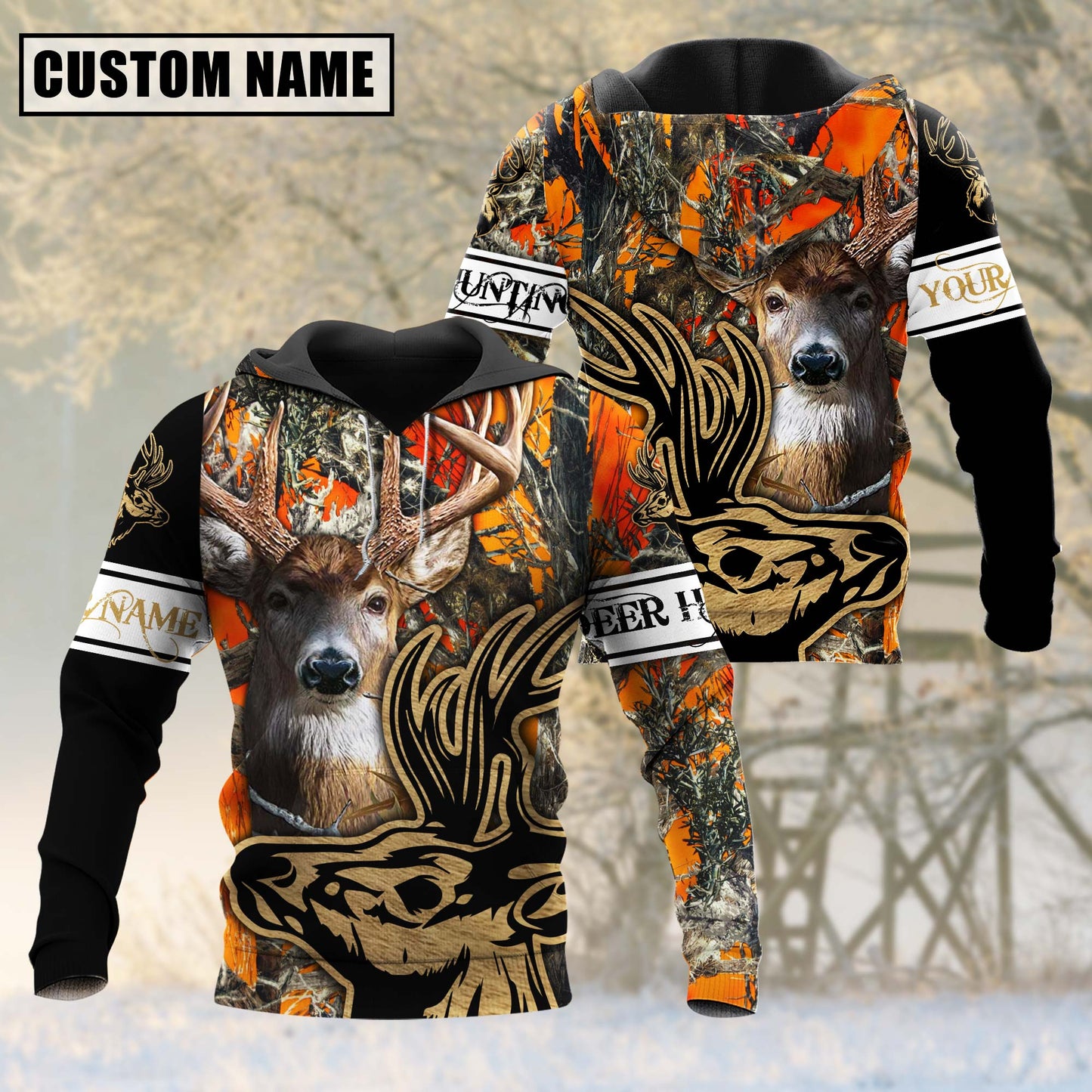 Custom Name Orange Camouflage Deer Hunting Shirt 3D All Over Printed Clothes