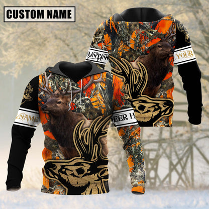 Custom Name Orange Camouflage Elk Hunting Shirt 3D All Over Printed Clothes