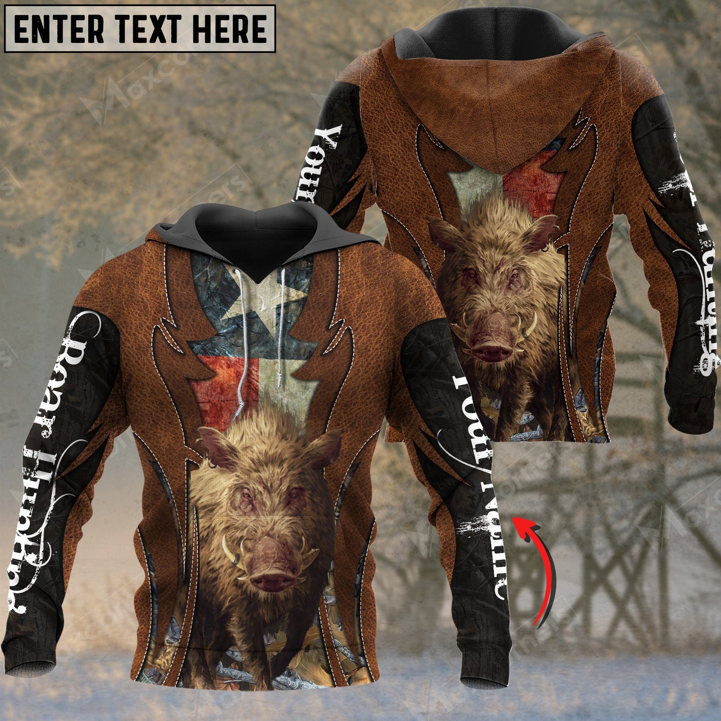 Custom Name Texas Flag Leather Pattern Boar Hunting Shirt 3D All Over Printed Clothes