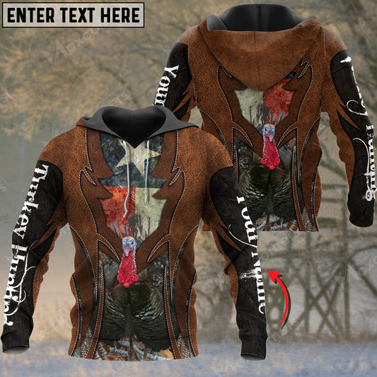 Custom Name Texas Flag Leather Pattern Turkey Hunting Shirt 3D All Over Printed Clothes