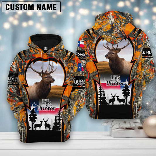 Custom Name Texas Camouflage Pattern Elk Hunting Shirt 3D All Over Printed Clothes