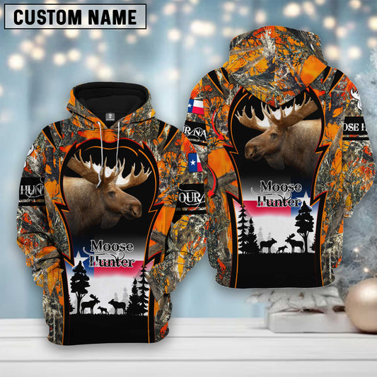 Custom Name Texas Camouflage Pattern Moose Hunting Shirt 3D All Over Printed Clothes