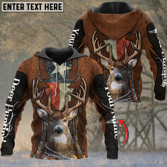 Custom Name Texas Flag Leather Pattern Deer Hunting Shirt 3D All Over Printed Clothes