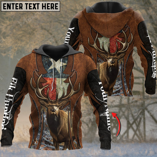 Custom Name Texas Flag Leather Pattern Elk Hunting Shirt 3D All Over Printed Clothes