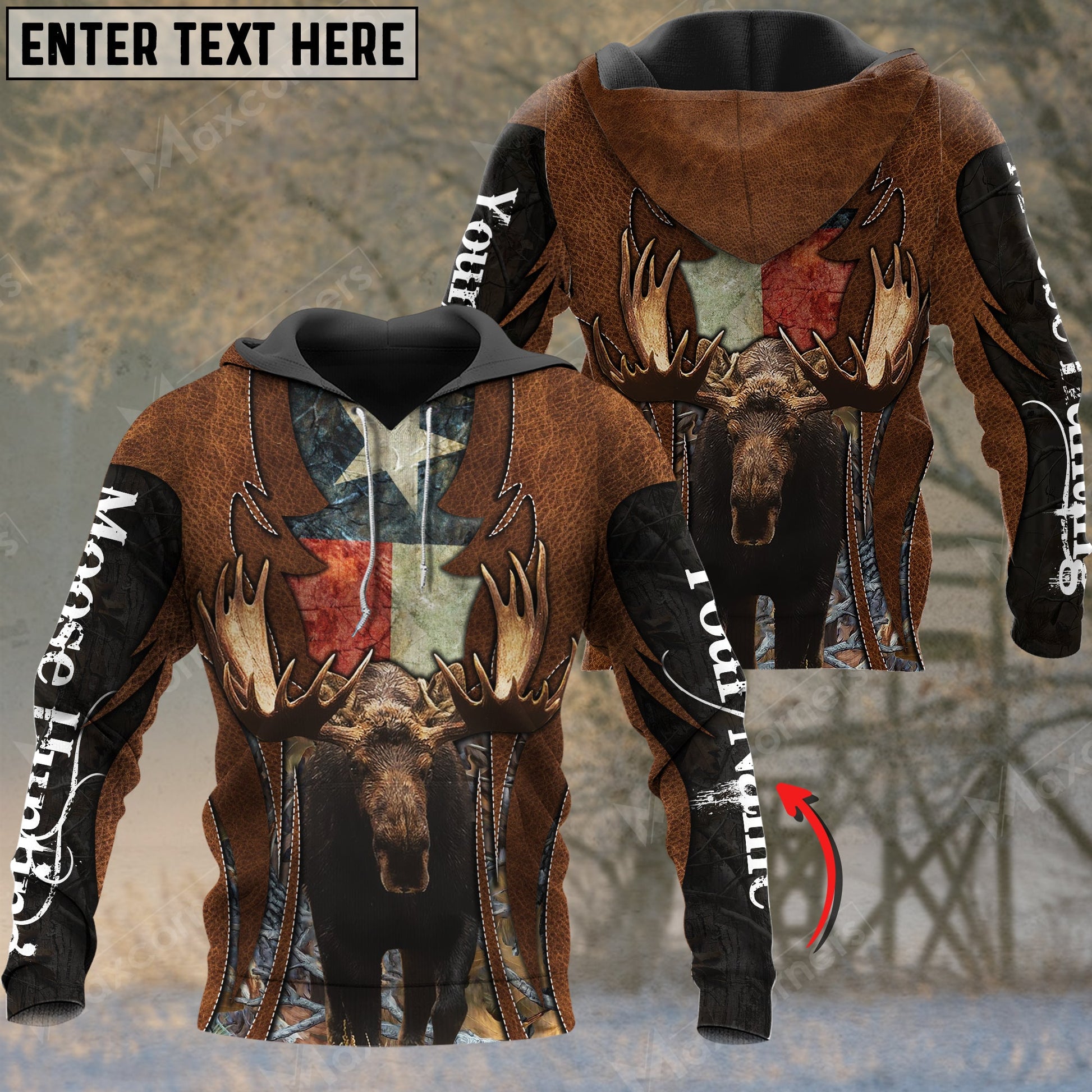 Custom Name Texas Flag Leather Pattern Moose Hunting Shirt 3D All Over Printed Clothes