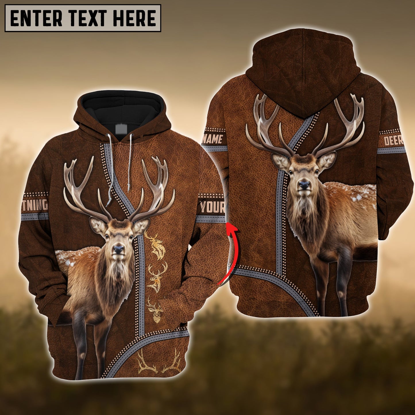 Elk Premium Zipper Leather Pattern Personalized 3D Hoodie