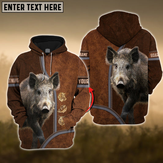 Boar Premium Zipper Leather Pattern Personalized 3D Hoodie