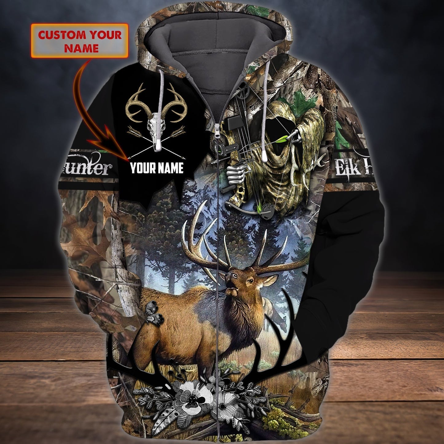 Custom Name Hunting Elk Bow Shirt 3D All Over Printed Clothes