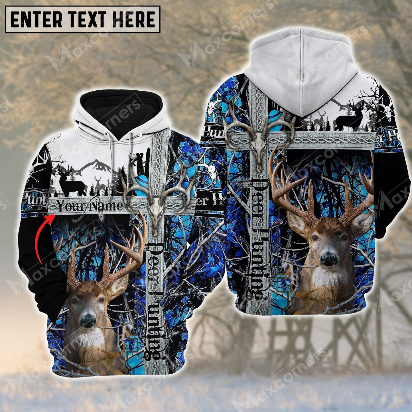 Custom Name Hunting Deer Cross Skull ( Multicolor Option ) Shirt 3D All Over Printed Clothes