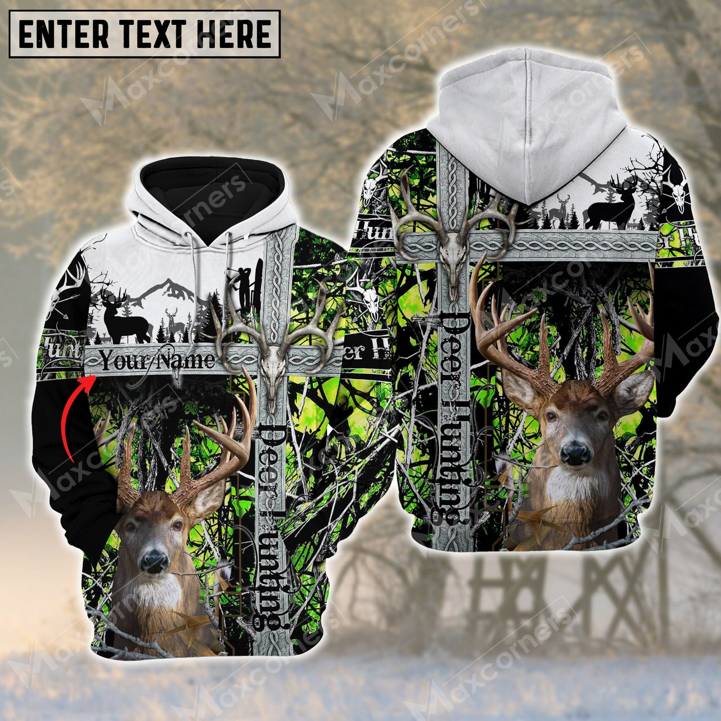 Custom Name Hunting Deer Cross Skull ( Multicolor Option ) Shirt 3D All Over Printed Clothes