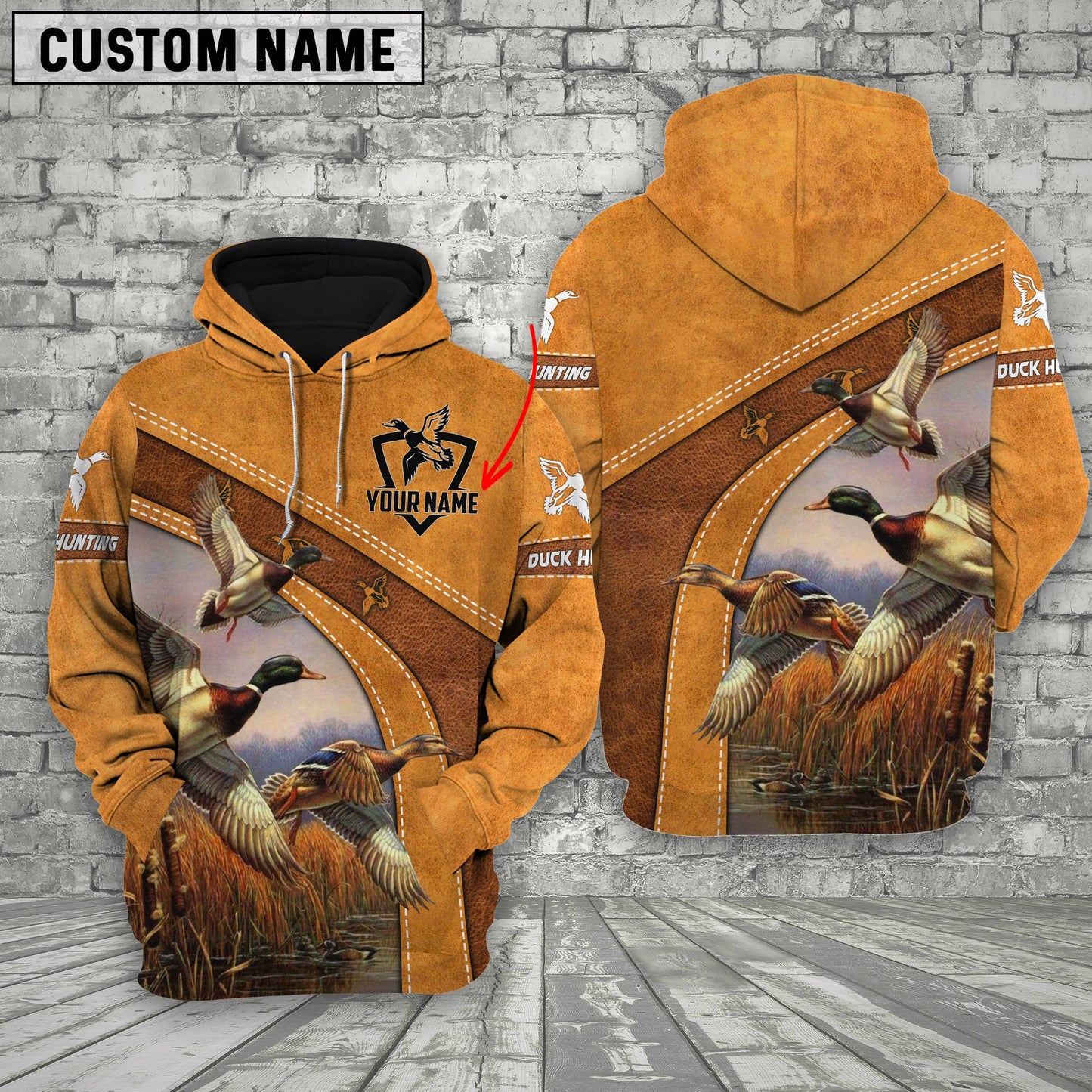 Custom Name Hunting Duck Orange Style Shirt 3D All Over Printed Clothes