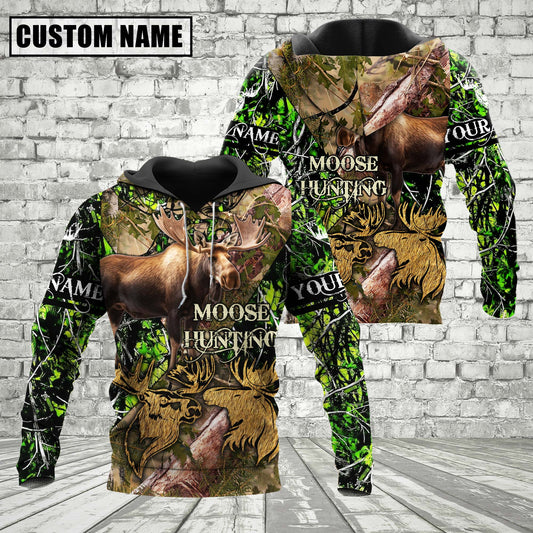 Custom Name Moose Hunting Camo Style Shirt 3D All Over Printed Clothes