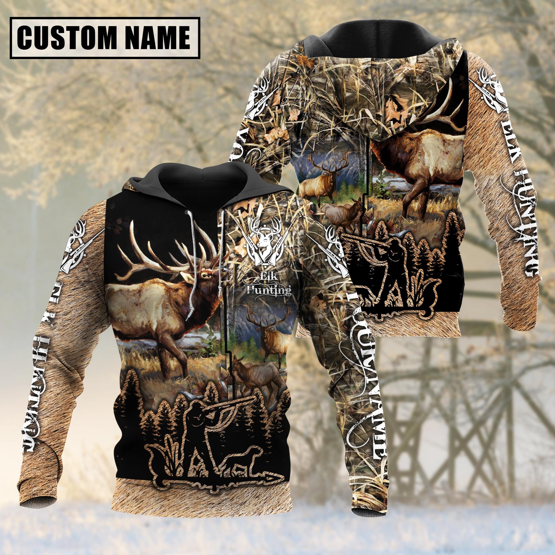 Custom Name Elk Hunting Camo Style Shirt 3D All Over Printed Clothes