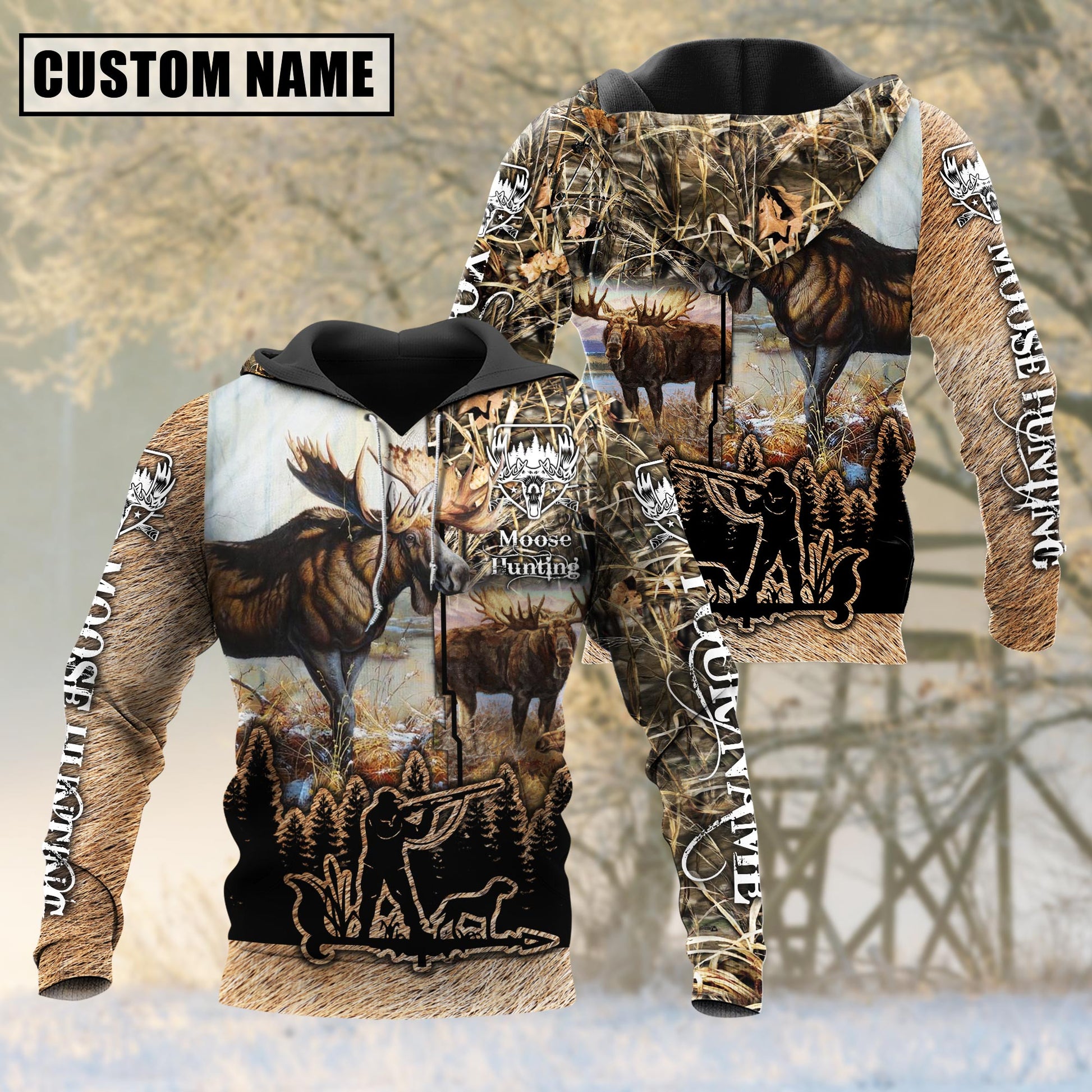 Custom Name Moose Hunting Camo Style Shirt 3D All Over Printed Clothes