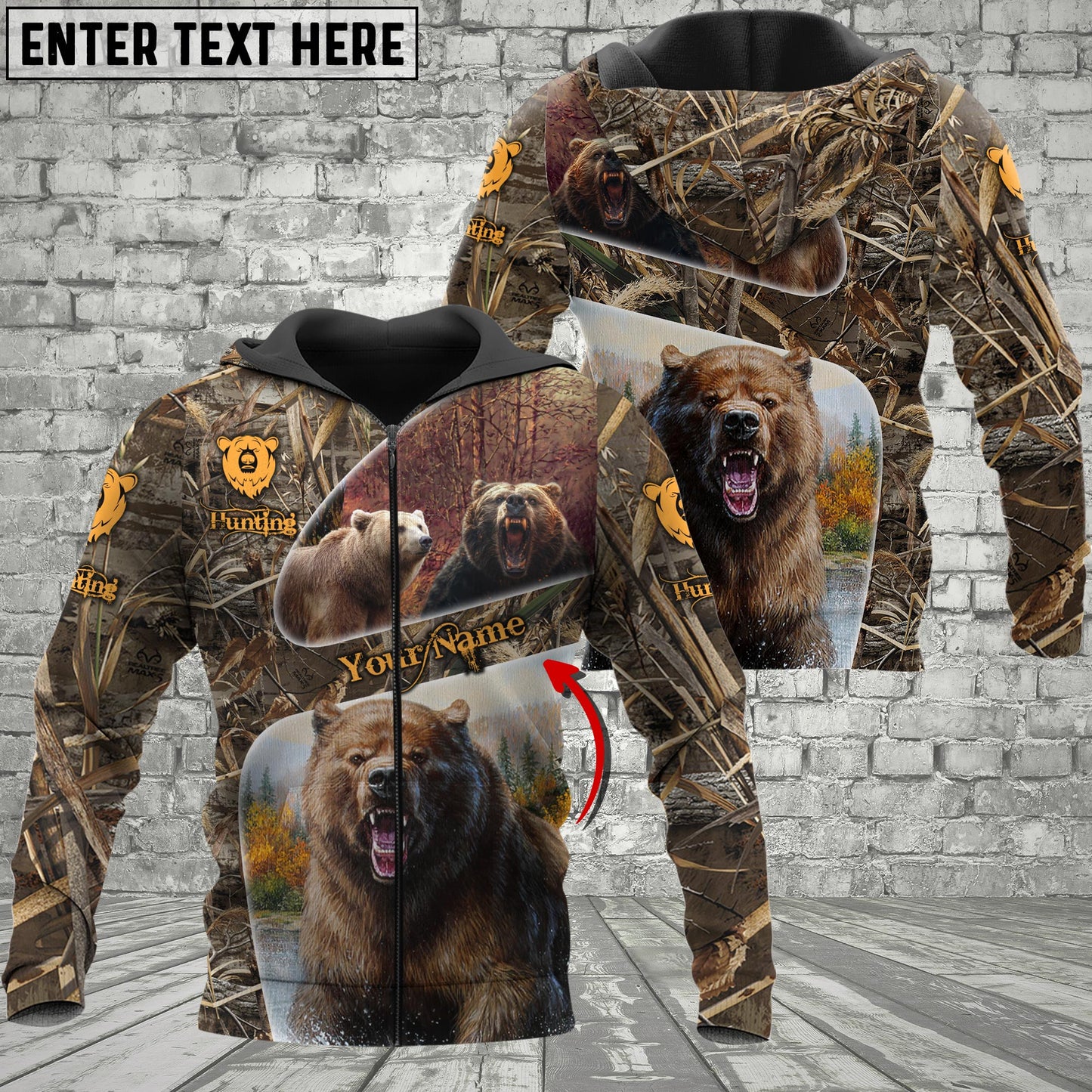 Custom Name Bear Hunting Camo 3D All Over Printed Clothes