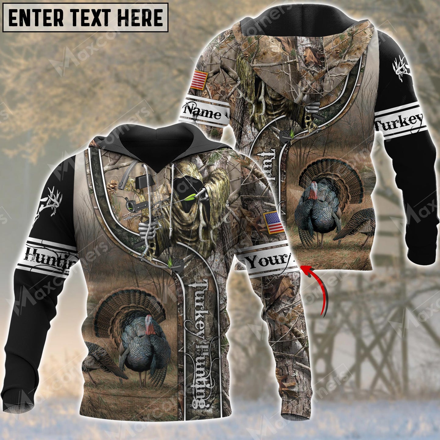 Personalized Name Turkey Hunting 3D All Over Printed Clothes